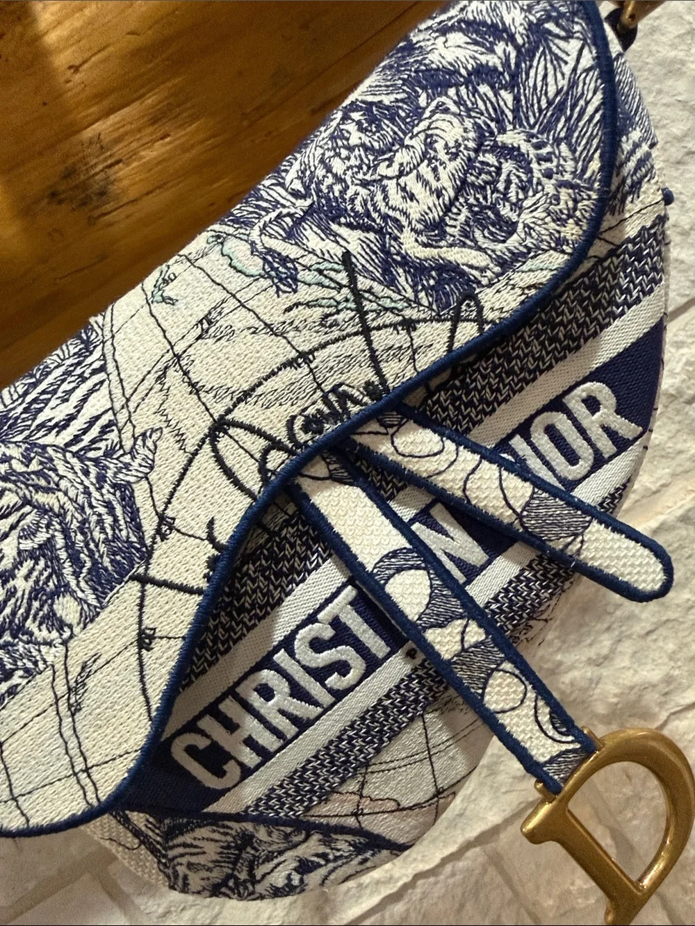 Christian Dior Blue and White Around the World Saddle Bag